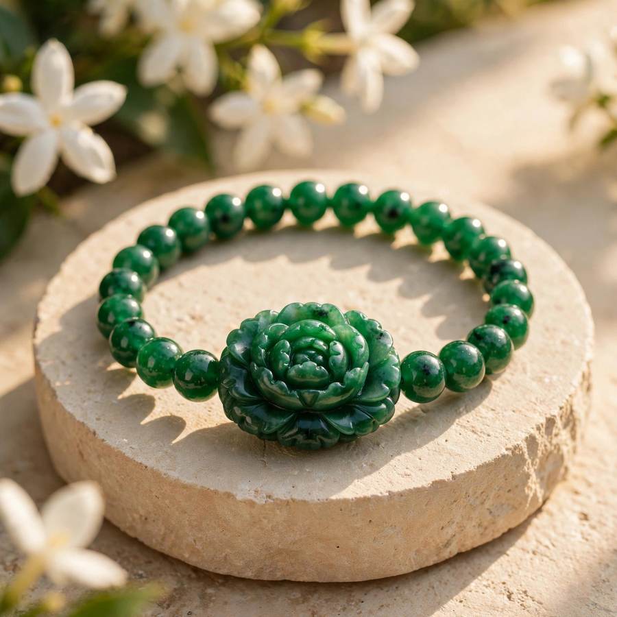 Vòng Ngọc Phỉ Thúy Hoa Mẫu Đơn